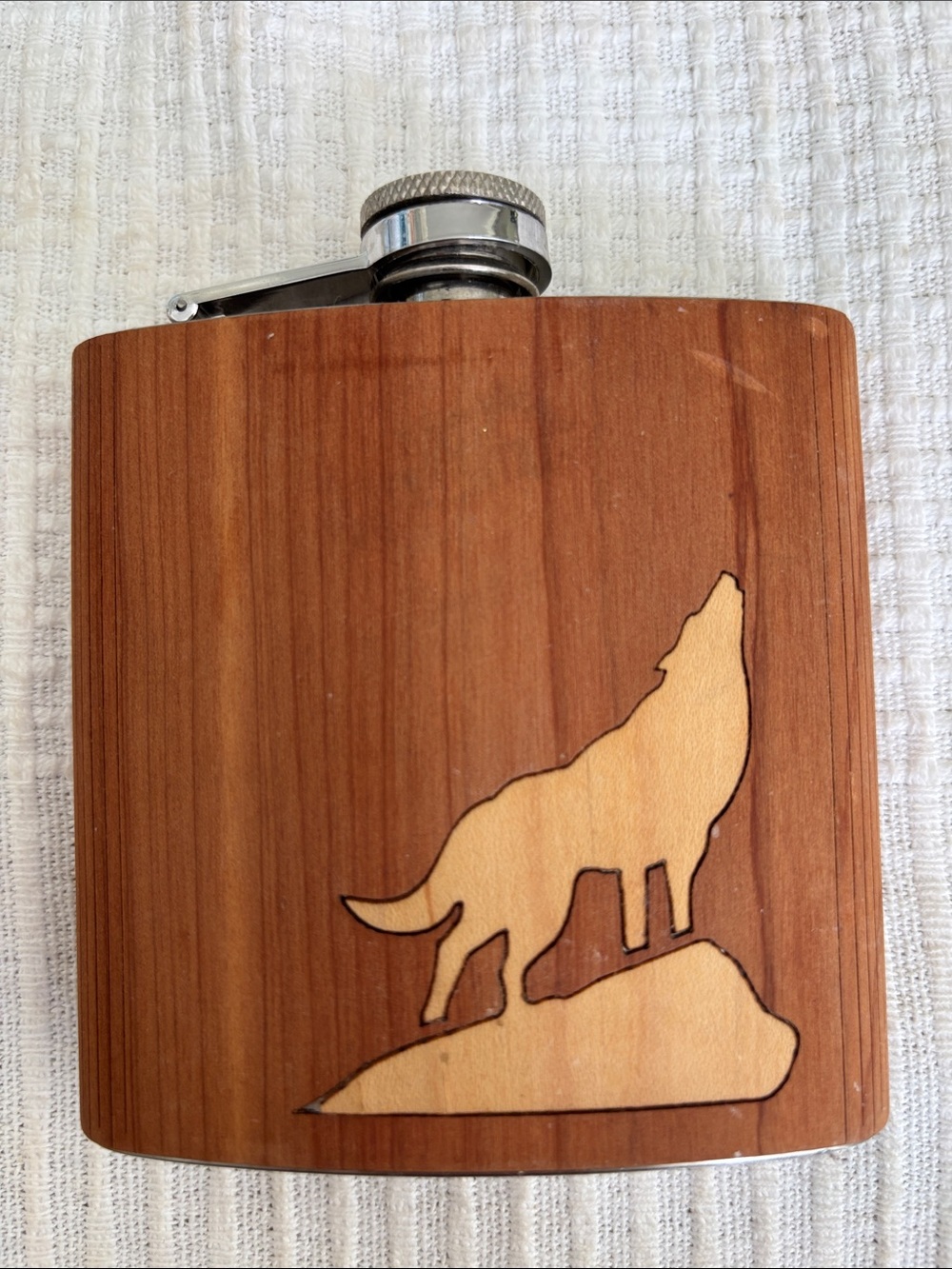 Woodworking Wolf Hip Flask by Autumn Summer